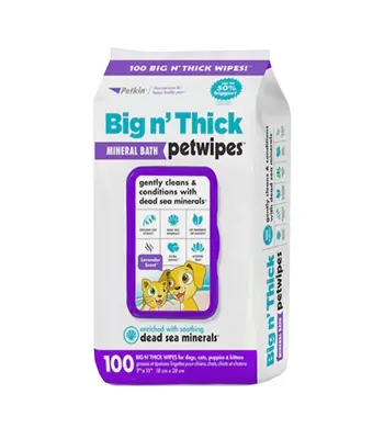 Petkin Big n Thick Mineral Bath Wipes (100 wipes) – Cleans Face, Ears Body Area For Dogs Cats