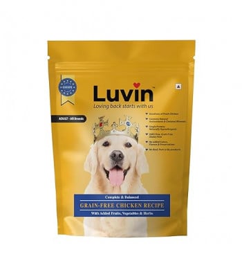 Luvin Premium Dry Adult Dog Food 100g - Pack of 1, Grain-Free Chicken Recipe with Fruits, Vegetables & Herbs with Added Antioxidant, Probiotics & Omega Fatty Acids