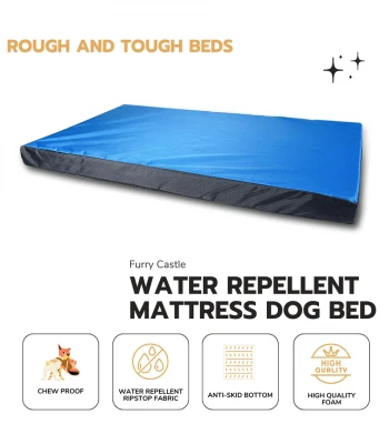 Furry Castle Chew Proof and Water repellent Mattress Dog Bed- Blue